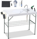 AHB 42'' Outdoor Fish Cleaning Table Portable Camping Sink Station with Double Sinks, Collapsible Swivel Faucet, Picnic Sink Table with 6pc Fish Cleaning Kit for Picnic Beach Patio
