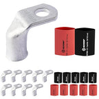 SELTERM 10pcs - 1/0 AWG 5/16" Stud 90° Bent Battery Lugs- Ring Terminal Connectors with 12pcs 3:1 Black & Red 3/4" Heat Shrink Tubing - Heavy Duty Battery Cable Ends - Tinned Copper Wire Connector Kit