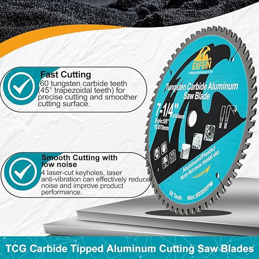 Metal Blade 7-1/4-Inch for Aluminum Non Ferrous 60 Tooth Tungsten Carbide Tipped Blade with 5/8-Inch Arbor Pack of 2