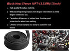 Fiberglass Hose Heat Shield Sleeve Spark Plug Wire Heat Protector Boots Auto Hose Roll 2500 Degree for Car&Auto Wire Loom Brake Line Cable (Black 1/2" IDX10')