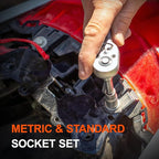 COMOWARE 69pcs Socket Set (1/4'' & 3/8''), Metric & Standard Mechanic Tool Set, Socket Wrench Sets with Extension Bar, 72T Ratchet Wrench, Ratchet Sets for Auto Repairing & Home Use