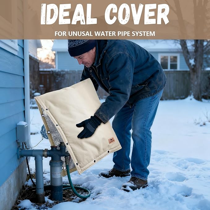 Backflow Preventer Insulation Cover - 2 Way Opening Pipe Insulation Cover for Irrigation Valve, Sprinkler Cover for Outside - Winter Freeze Protection Backflow Cover - 30" W x 24" H, Beige
