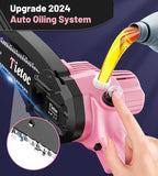 Tietoc Pink Mini Chainsaw 6 Inch Cordless, Portable Electric Chain Saw Small Handheld Battery Powered Super Saws, Tools for Household & Garden, Valentine's Day Gifts for Her Him Women Mom Mothers 2025