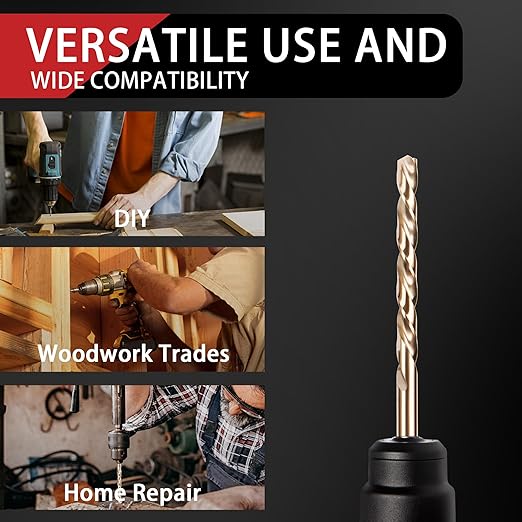 13PC 1/8" Titanium Coated Twist Hex Shank Drill Bit Set, 135 Degree Tip HSS Drill Bit Sets, Impact Driver Drill Bits for Wood, Steel, Metal, Plastic with Quick Change Design