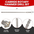 9/16 X 24 in SDS MAX Bits, Rotary Hammer Drill Bits, Carbide Drill Bits, Masonry Drill Bits for Concrete, Stone and Brick, SDS MAX Hammer Double Flute, Masonry Drill Bit, Concrete Drill Bit