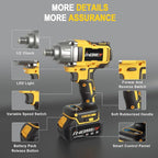816.67Ft-lbs(1100N.m) Cordless Impact Wrench, 1/2 inch Power Torque Wrench, 2-Mode Speed,Electric Impact Gun with 2 Batteries, Charger and 5 Sockets