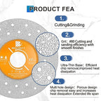 Rock Slab Grinding Disc - 4.5 inch Glass Cutter Disc (4pcs), Granite Cutting Disc, Diamond Grinder Wheel for Rock Slab, Stone, Tile, Marble, Granite, Glass Diamond Cutting Discs