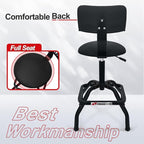 Shop Stool with Backrest, Mechanic Garage Stool for Workshop, Adjustable Stool Chair, Padded Workbench Stool for Men Women, 300 LBS Capacity, 360° Swivel PVC Seat, Heavy Duty, Black