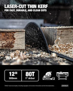 CRALY 12 Inch 80 Teeth Fine Finish Wood Cutting Circular Saw Blade, 1 Inch Arbor, Carbide Tipped, Thin Kerf, Black Ice™ Coating, for Wood Cutting Table Saw, Miter Saw(C1280FF)