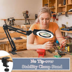 Magnifying Glass Light Clamp Desktop Lamp Stand Desk Table Close Work Up for Crafting, Model Assembly, Reading, Sewing, Jewelry Making, 10X-5X HD Magnifier 50 illumination Options for Elderly