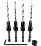 FTG USA Adjustable Wood Countersink Drill Bit Set 4 Pc #10 (3/16") with Tapered Drill Bit for Woodworking