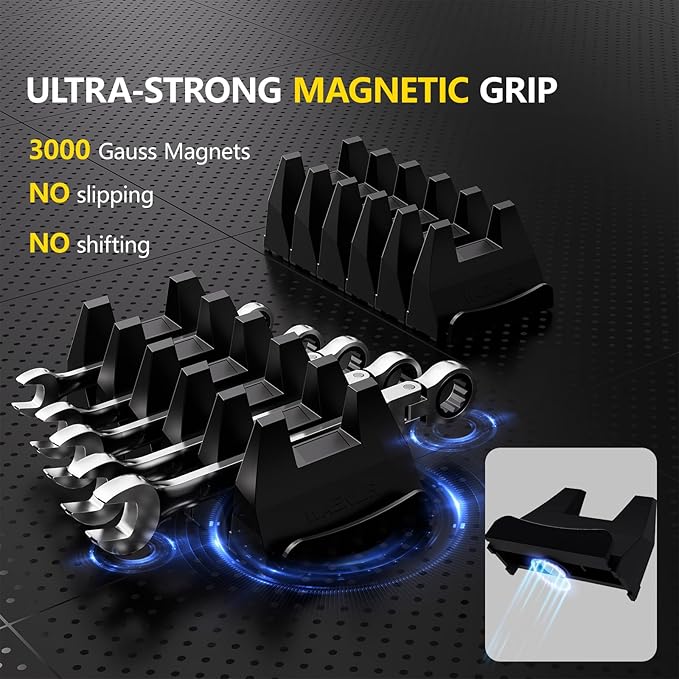12PCS Magnetic Modular Wrench Organizer Set - Tool Drawer Storage Rack with Metric & SAE Labels, Wrench Holder with Magnet, Perfect Tool Gift for Men, father, boyfriend, DIYers & Mechanics (Blue)