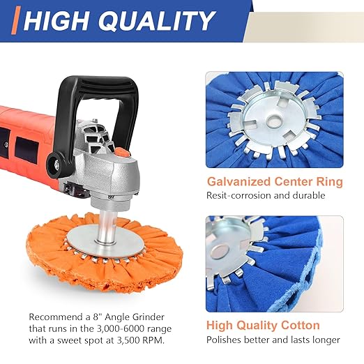 8 Pcs Airway Buffing Wheel Kit 8 Inch Polishing Wheel and Polishing Compound for Angle Grinder 8" in Diameter 5/8" in Arbor Hole Aluminum Metal Buffing Wheels Kit