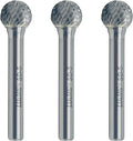 Tungsten Carbide Burr Ball Shape SD-5, Double Cut Rotary Burrs File(1/2''cutter Dia ， 1/2''Cutter Length) with 1/4'' Shank dia, 3 pcs, used for metalwork, tool making, engineering, grinding by LU&MN