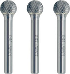 Tungsten Carbide Burr Ball Shape SD-5, Double Cut Rotary Burrs File(1/2''cutter Dia ， 1/2''Cutter Length) with 1/4'' Shank dia, 3 pcs, used for metalwork, tool making, engineering, grinding by LU&MN