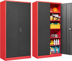 SISESOL Red Metal Storage Cabinet with Locking Doors and Shelves,Garage Storage Cabinet with Lock,Steel Locker,Lockable Cabinets for Home,Office,Shop,Garage Cabinets