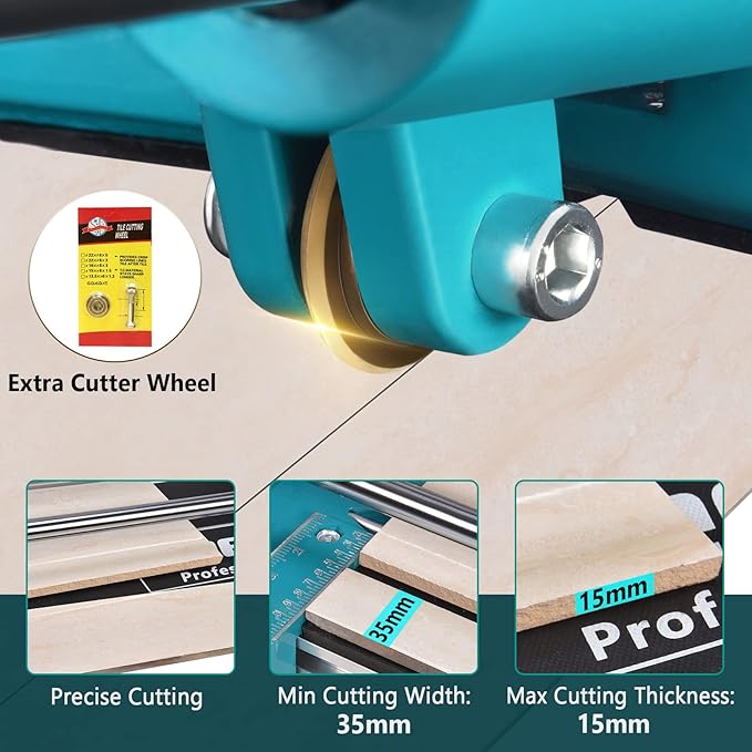 Manual Tile Cutter With Tungsten Carbide Scoring Wheel for Porcelain Ceramic Floor Tile W/Adjustable Laser Guide Bonus Spared Cutting Wheel & Storage Bag