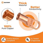 SELTERM 25pcs 4 AWG 3/8" Stud Battery Lugs, Ring Terminals, Heavy Duty Copper Wire Lugs, Battery Cable Ends, 4 Guage Ring Terminal Connectors, UL Bare Copper Eyelets Electrical Battery Cable Lugs