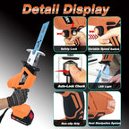 Reciprocating Saw, Cordless, Electric Reciprocating Saw with 2 Batteries, Includeds 8 Blades Kit, Tool-free Blade Change, Variable Speed, Multi-Purpose, For DIY Wood Metal PVC Cutting (Orange)