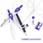 Math Geometry Kit Sets 10 Piece Student Supplies with Shatterproof Storage Box,Includes Rulers,Protractor,Compass,Eraser,Pencil Sharpener,Lead Refills,Pencil,for Drafting and Drawings（Purple）