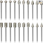 Stone Carving Set Diamond Burr Bits Compatible with Dremel, 20PCS Polishing Kits Rotary Tools Accessories with 1/8’ Shank for Carving, Engraving, Grinding, Stone, Rocks, Jewelry, Glass, Ceramics