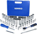 SORAKO 87-Piece Drive Socket Wrench Set, 1/4-Inch Drive, Chrome Vanadium Steel, Includes 72 Tooth Ratchet, Sockets, Case