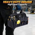 TICONN Heavy Duty Tool Bag with Multi-Pockets, Portable Tool Box Organizer Storage Bag, with Adjustable Shoulder Strap and Ergonomic Handle (Black, 14" Standard Base)