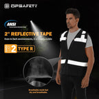 Reflective Safety vest With back plan pocket,High visibility Class 2 Heavy Duty Surveyor Vest with Zipper,Hi Vis Vest ANSI/ISEA Standard, Construction Work Vest for Men＆Women(Black,2XL)