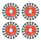 4 Pieces - 4 Inch Twist Knotted Wire Wheel Brush for Grinders and Angle Grinder - 5/8 Inch-11 Threaded Arbor - 0.020 Inch Carbon Steel Wire - Heavy-Duty Conditioning for Metal - 4" x 5/8-Inch | 11 UNC