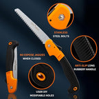 FLORA GUARD 7.7-Inch Folding Hand Saw, Pruning Saw with Trible-Cut Razor Teeth for Wood Cutting, Tree Trimming, Professional Camping Gardening Tools (Orange)
