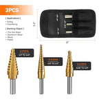KENDO Step Drill Bit Set, Double Cutting Blades High Speed Steel Step Drill Bits for Metal, Wood Hole Drilling, Plastic, Total 28 Step Sizes Taper Drill bit Set, DIY Lovers with Bag, 3 Pieces