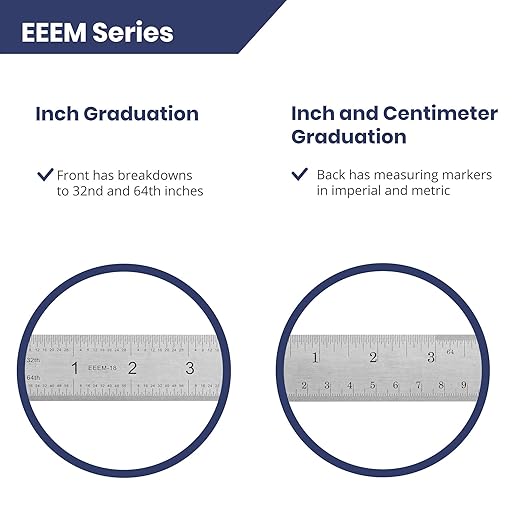 Pacific Arc Stainless Steel Ruler Inch and Metric, with 32nd and 64th Graduations, 18 Inches