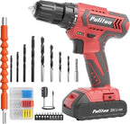 PULITUO Cordless Drill Set, 20V Electric Power Drill with Battery And Charger, 30N.m and 21+1 Torque, 2 Variable Speeds, with 59pcs Drill Driver Bits Kit, Screws Set，(Red)