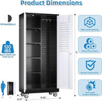 Broom Closet Storage Cabinet with Hanging Rod, 71" H Metal Garage Storage Cabinet with Wheels and 4 Adjustable Shelves, Locking Broom Closet with 13 Hooks for Garage, Bathroom, Home