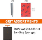 28 Pcs 500-600 Grit Sanding Sponge,Ultra Fine Sandpaper,Soft Foam Hand Sander Block Wet Dry Sanding Pads for Automobile Wood Furniture Metal Drywall Polishing