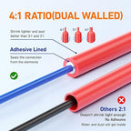 TKDMR 568 Pcs Heat Shrink Tubing Kit - 4:1 Ratio Adhesive Lined, Marine Grade Shrink Wrap - Industrial Heat Shrink Tubing,Red Black