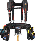 Heavy Duty Tool Belt with Padded Suspenders – Adjustable Construction Tool Rig with Multi-Pouch System – Framing & Electrician Waist Belt for Men（Adjustable one sizeZ)