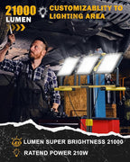 21000Lumen LED Work Lights with Stand, 3 Head Portable Work Light with 16FT Cord, IP66 Waterproof Tripod Worklights for Outdoor Indoor Job Site Workshop Garage Construction Site Lighting(3 Head)
