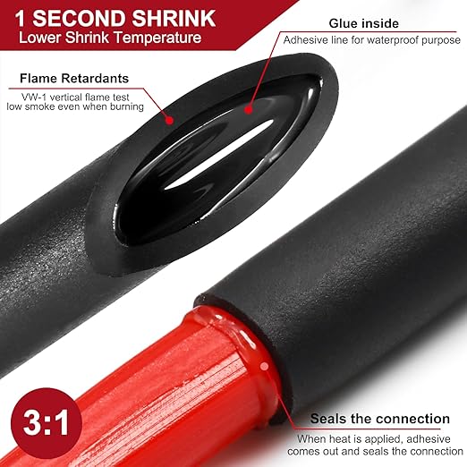 Chanzon 140 Pcs Heat Shrink Tubing Kit, 3:1 Red Sleeving Heat Shrink Wrap Tubing with Length 3.5" (inch), Marine Grade Electrical Waterproof Polyolefin Heat-Shrink Tube