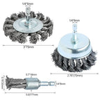 3PCS 3 Inch Knotted Wire Wheel Cup Brush and Twist End Brush Set,1/4" Shank for Drill,Perfect for Rust Removal, Corrosion and Paint