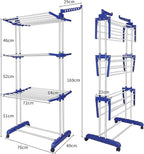 Bigzzia Clothes Drying Rack, Folding Stainless Steel Drying Rack Clothing Indoor Outdoor, Space-Saving, 4 Tier Laundry Drying Rack with Two Side Wings Grey Blue