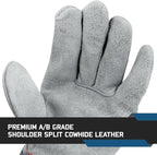 Glove Station Cowhide Split Leather Palm Work Gloves with Rubberized Safety Cuff