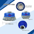 SALI 2 Pack Wire Cup Brush, 4 Inch Twisted Knotted Cup Brush for Grinders, with 5/8-11 Inch Arbor for Heavy Cleaning Rust, Stripping and Abrasive, for Angle Grinder