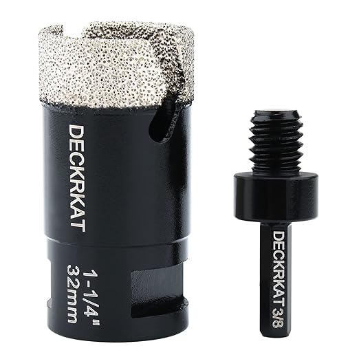 Diamond Core Drill Bit 1-1/4” 32mm Vacuum Brazed Hole Saw with Flutes for Granite Quartz Hard Porcelain Tile with 5/8-11 Female Thread & 3/8” Hex Shank Adapter Fit Angle Grinders & Drills