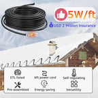 HEATIT JHSF1 Self Regulating Pre-Assembled Heating Cable with Spacer and Clips, Heat Tape for Roof Deicing and Pipe Freeze Protection,120V 5W/ft, 6FT