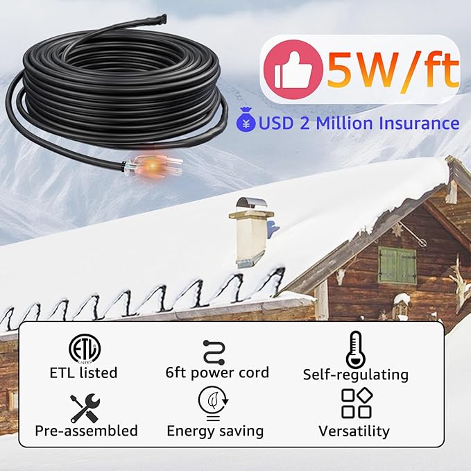 HEATIT JHSF1 Self Regulating Pre-Assembled Heating Cable 6-feet 120V Roof deicing and Pipe freeze Protection