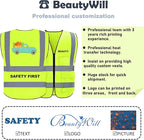 BeautyWill Custom Logo 10/20 Pack Safety Vest Class2 High Visibility Vest with Pockets Breathable Construction Vest Bulk