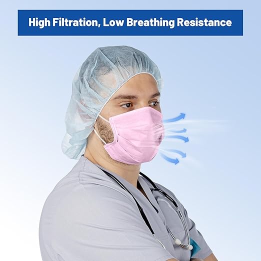 JMU 500 Pcs Disposable Face Medical Masks, 4-Ply Protection ASTM Level 3 Face Masks for Adult, Pink