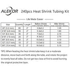 Heat Shrink Tubing Kit - 3:1 Ratio Adhesive Lined, Marine Grade Shrink Wrap Industrial Heat-Shrink Tubing - 240 PCS