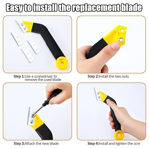 Blulu 11 Pcs Grout Float Sets Include 9.5 x 4 Inch Molded Rubber Grout Float, 6 Sponge, Angled Tile Saw with 3 Blades Replacement, Removal Tool for Masonry Stucco Drywall Concrete(Yellow)
